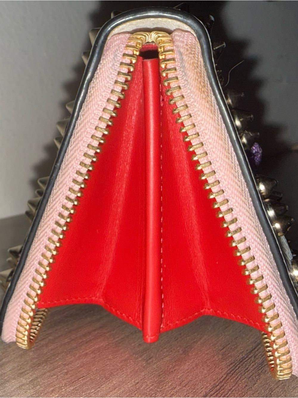 Christian Louboutin White Leather Studded Zip Wallet | Auth - Picture 6 of 14